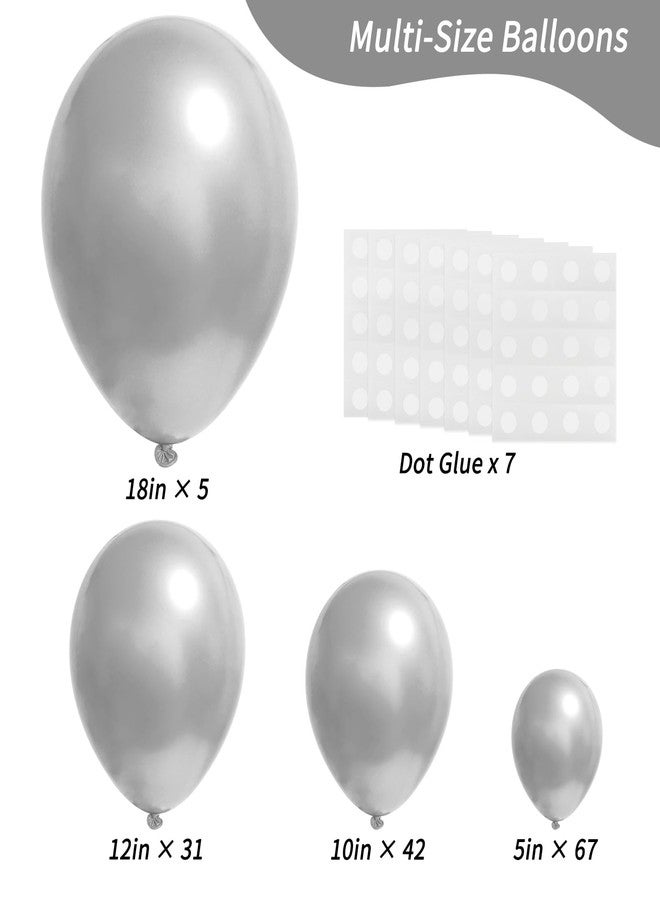 RUBFAC 145pcs Metallic Silver Balloons Latex Balloons 18 12 10 5 Inch Party Balloon Kit Different Sizes for Birthday Party Wedding Balloon Graduation Baby Shower Decoration - Image 2